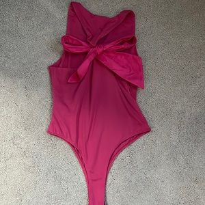 TCEC Hot Pink Bodysuit with removable bow back tie Medium Med M